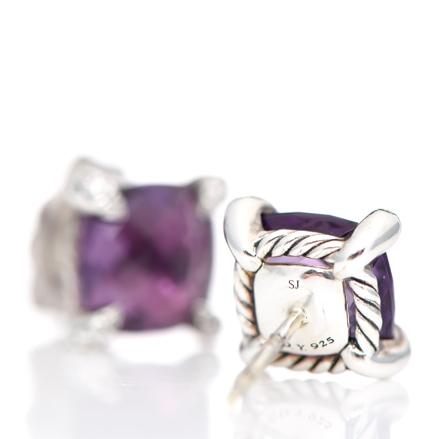 David Yurman Sterling Silver Diamond Amethyst 9mm Chatelaine Earrings 3 of 4