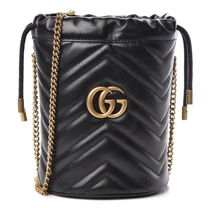 Gucci Calfskin Matelasse Mini GG Marmont 2.0 Bucket Bag Black 1 of 11