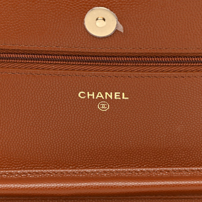 Chanel Shiny Caviar Quilted Strass Wallet On Chain WOC Light Brown 6 of 14