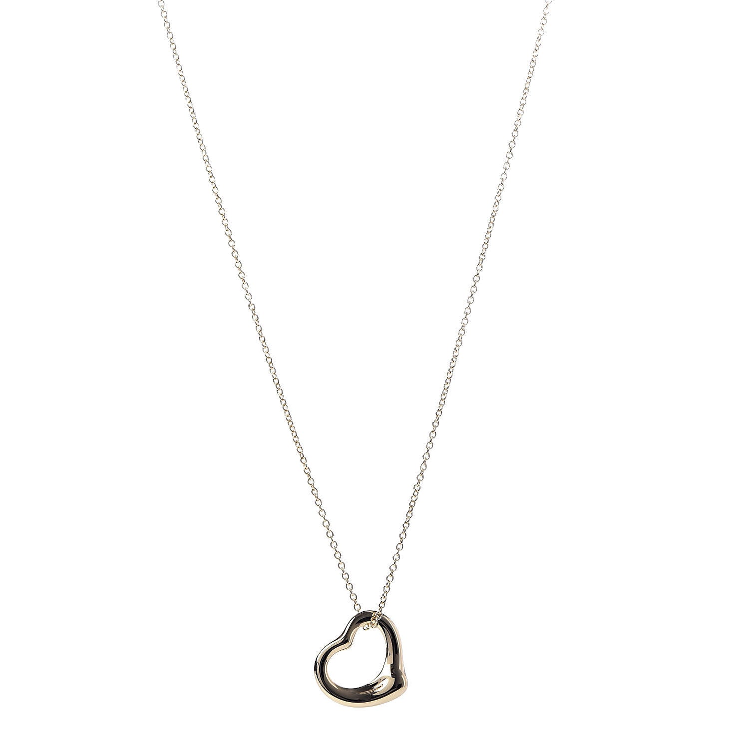 Tiffany 18K Yellow Gold 16mm Elsa Peretti Open Heart Pendant Necklace 1 of 6