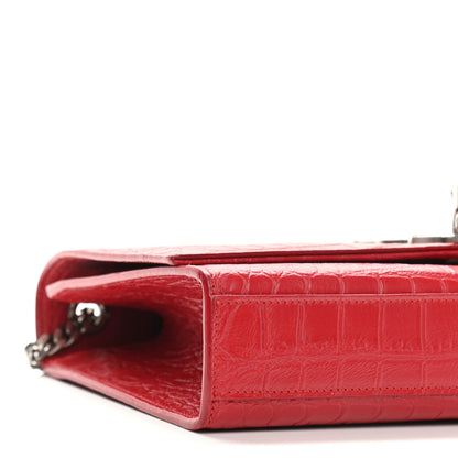 Saint Laurent Calfskin Crocodile Embossed Medium Classic Monogram Kate Tassel Satchel Red 8 of 14