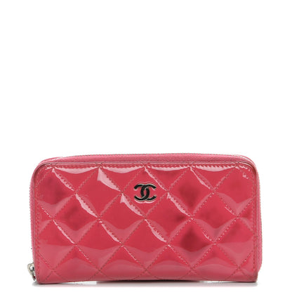 Chanel Patent Quilted Small Zip Around Wallet Pink 1 of 12
