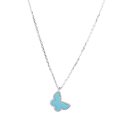 Van Cleef & Arpels 18K White Gold Turquoise Sweet Alhambra Butterfly Pendant Necklace 1 of 5
