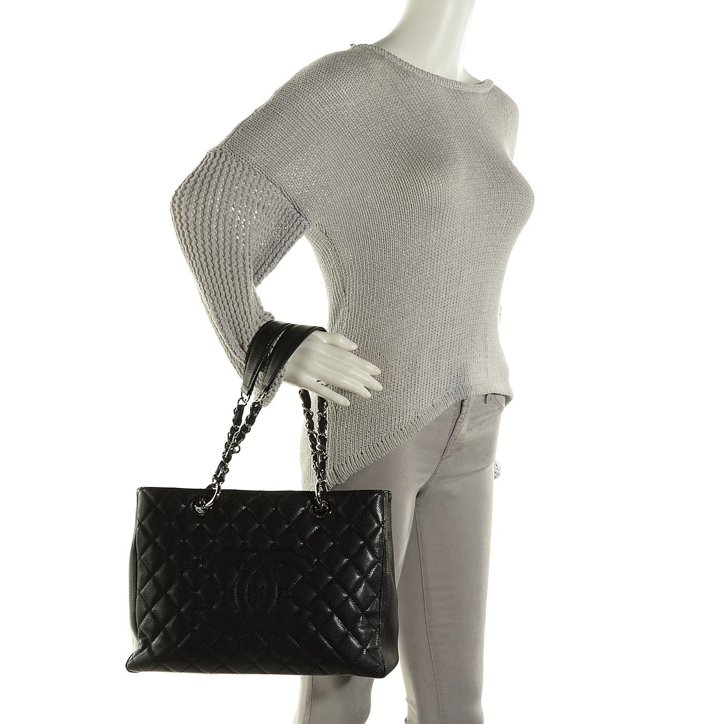 Caviar Quilted Grand Shopping Tote GST Black