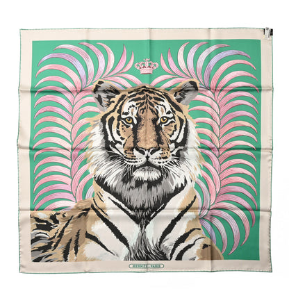 Hermes Silk Carre Double Face Tigre Royal Scarf 90 Vert Beige Multicolor 1 of 5