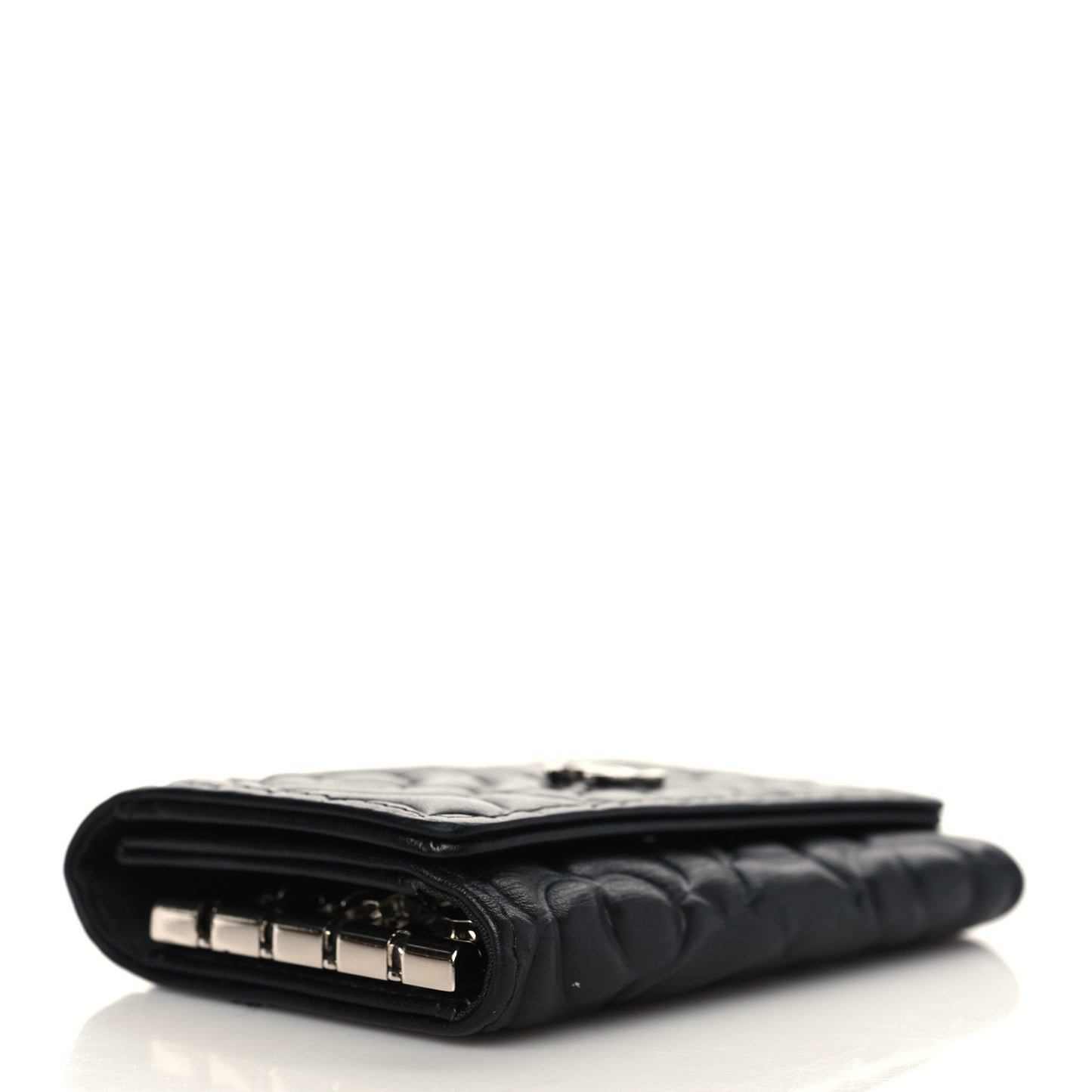 Lambskin Camellia Embossed 4 Key Holder Black