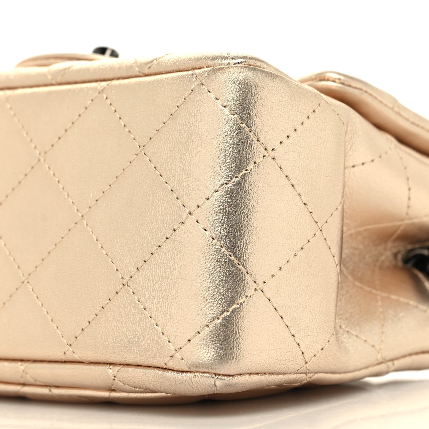 Metallic Lambskin Quilted Mini Square Flap Gold Black