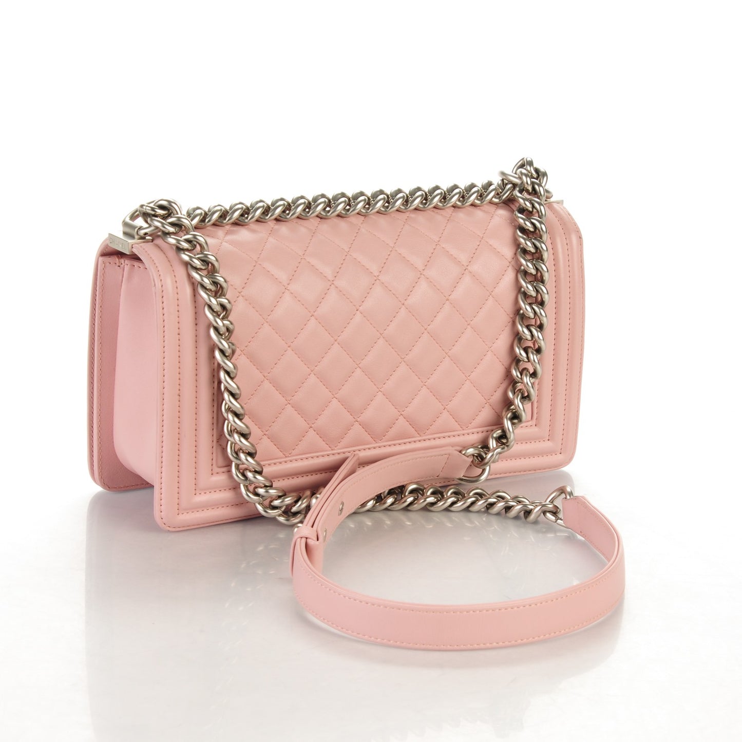 Calfskin Quilted Medium Boy Flap Light Pink