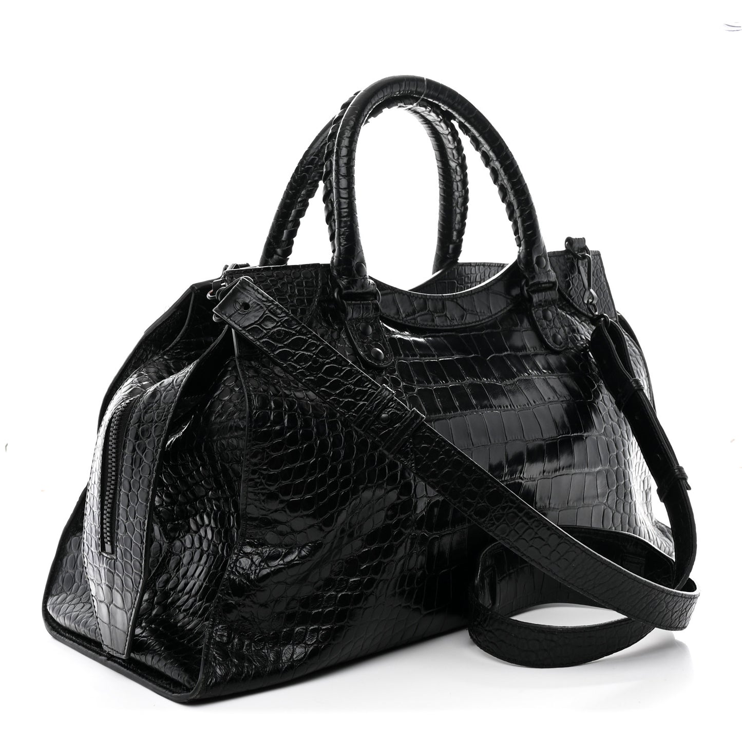 Calfskin Crocodile Embossed Neo Classic Black Hardware Medium City Black