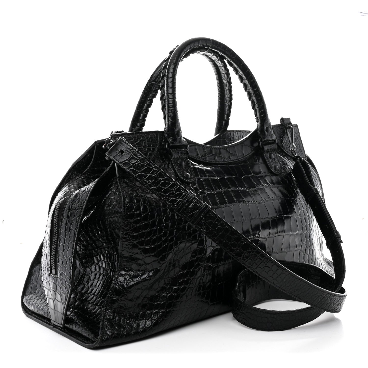 Balenciaga Calfskin Crocodile Embossed Neo Classic Black Hardware Medium City Black 3 of 18