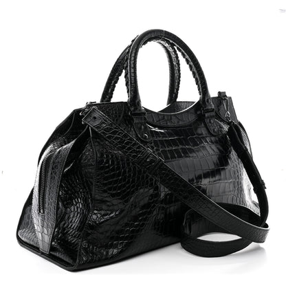 Balenciaga Calfskin Crocodile Embossed Neo Classic Black Hardware Medium City Black 3 of 18