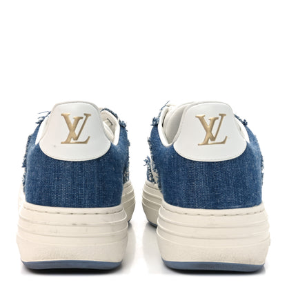 Louis Vuitton Denim Calfskin Embossed LV Groovy Platform Sneakers 38 Blue White 6 of 11