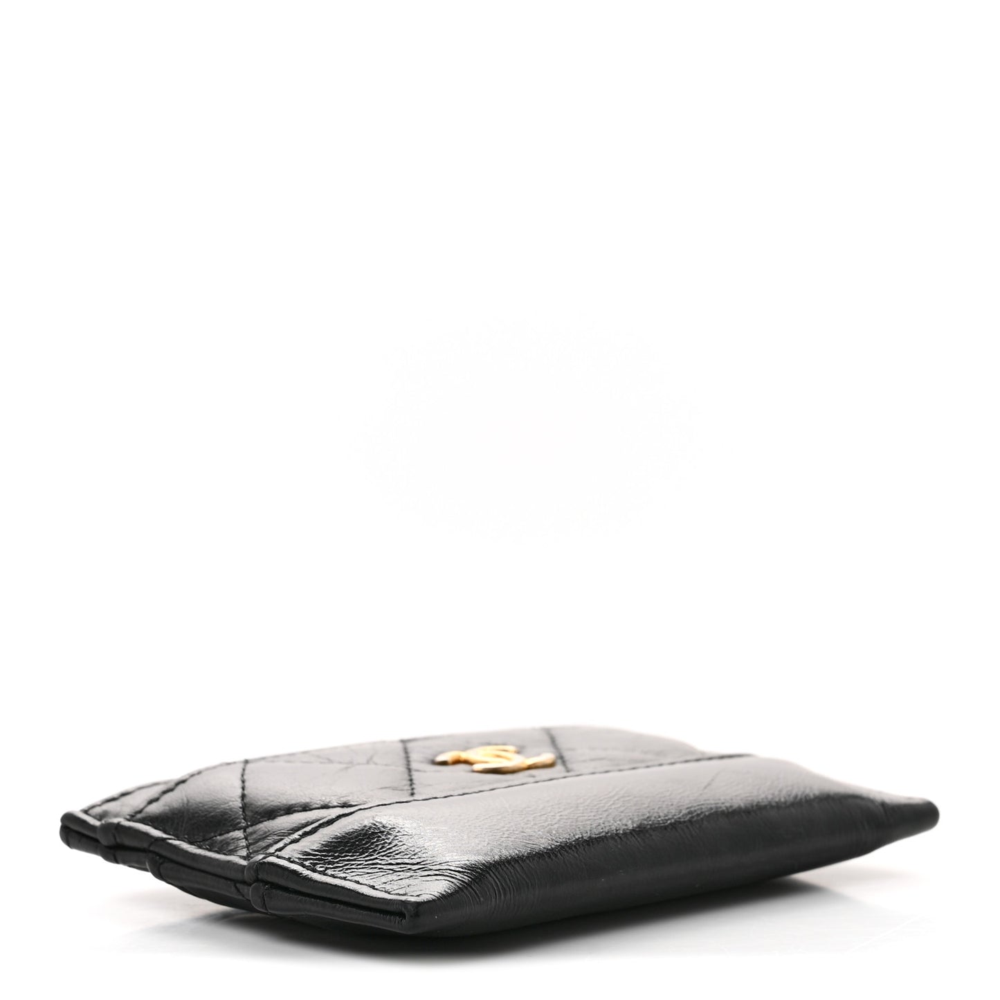 Aged Calfskin Quilted Gabrielle Card Holder Black