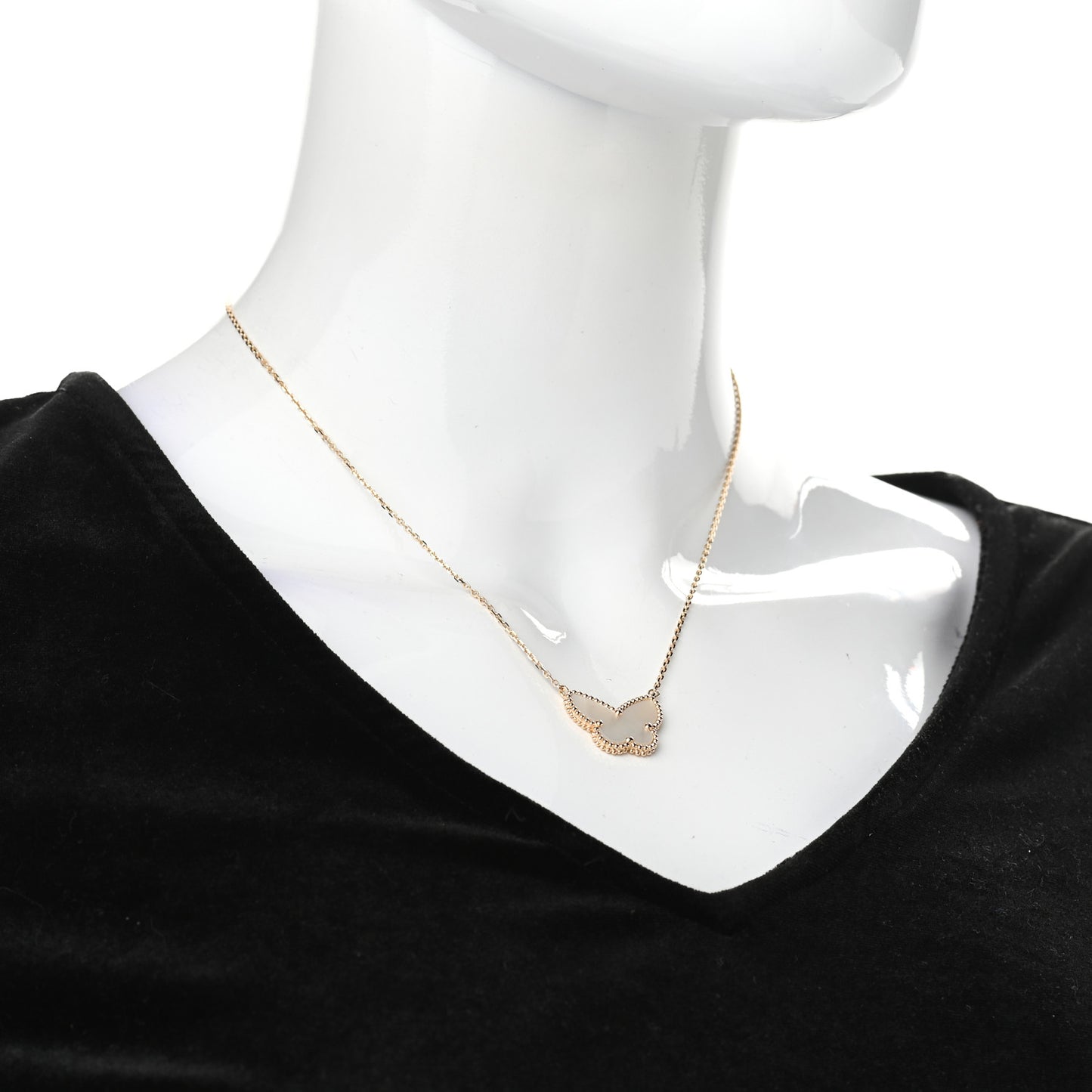 18K Yellow Gold Mother of Pearl Lucky Alhambra Butterfly Pendant Necklace