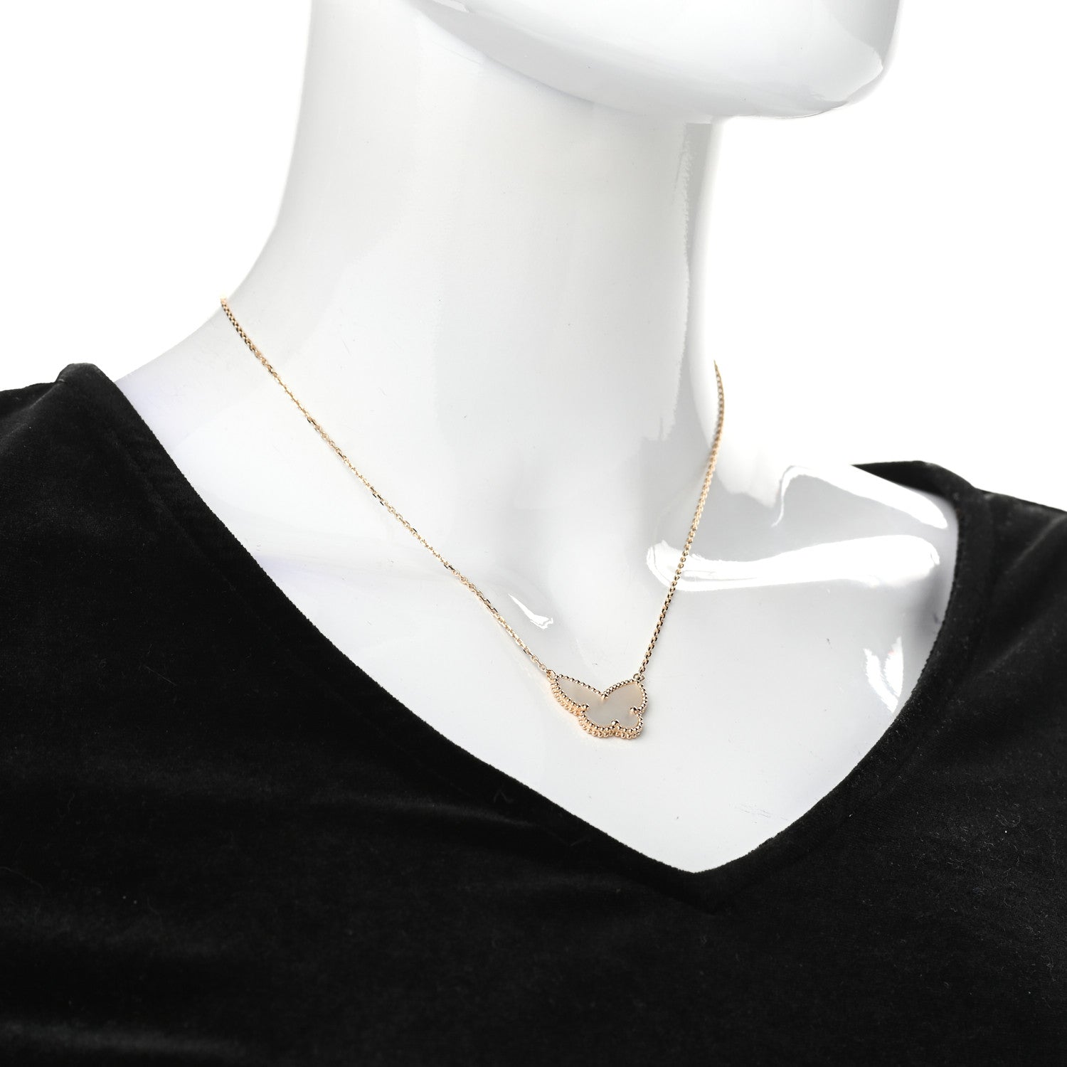 Van Cleef & Arpels 18K Yellow Gold Mother of Pearl Lucky Alhambra Butterfly Pendant Necklace 2 of 7