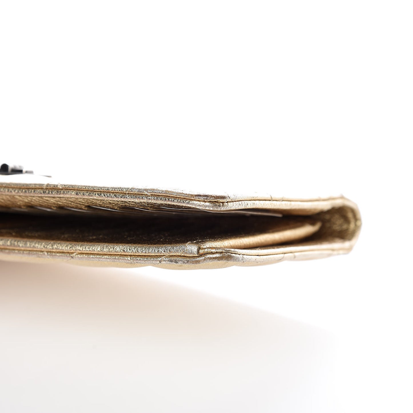 Metallic Calfskin Quilted Reissue Yen Wallet Gold