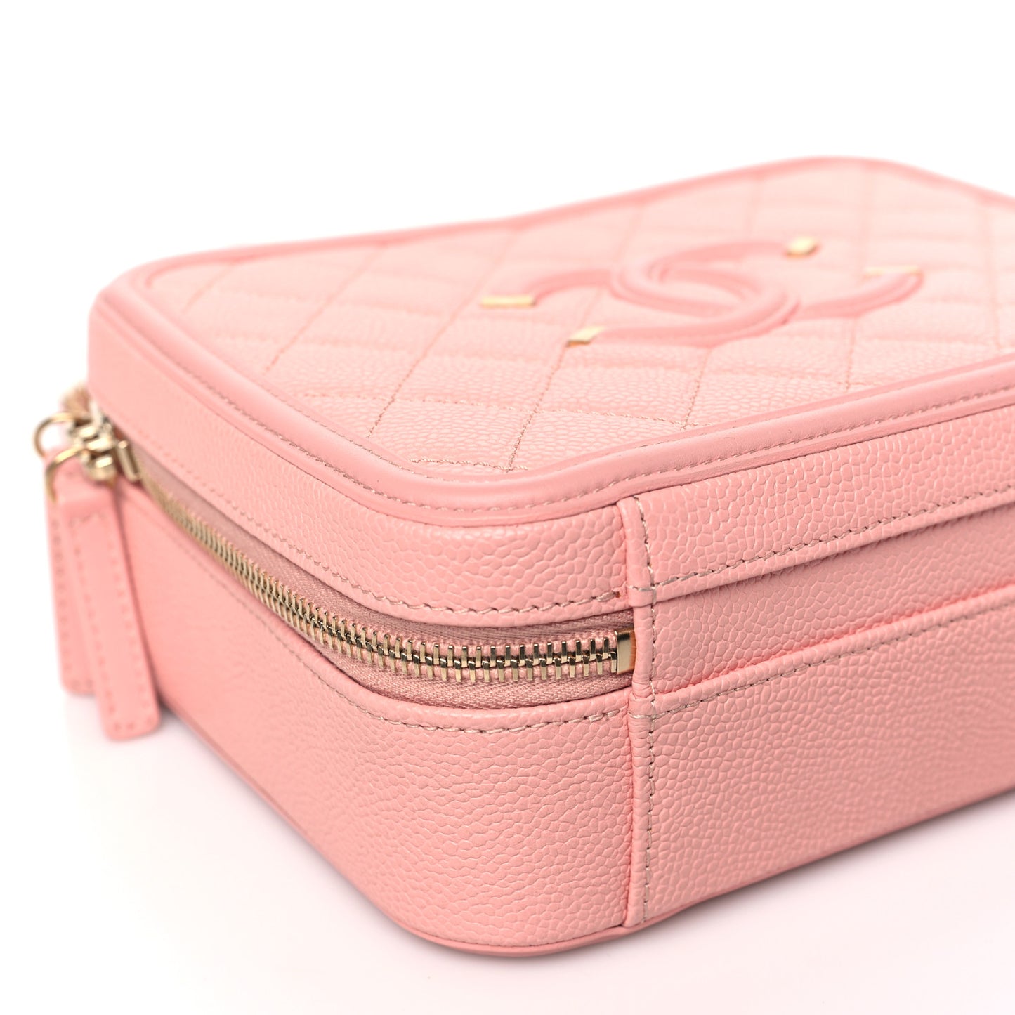 Caviar Quilted Medium CC Filigree Vanity Case Rose Pink