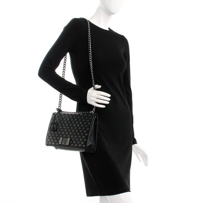 Prada Soft Calf Grommet Lock Flap Chain Shoulder Bag Black 2 of 8