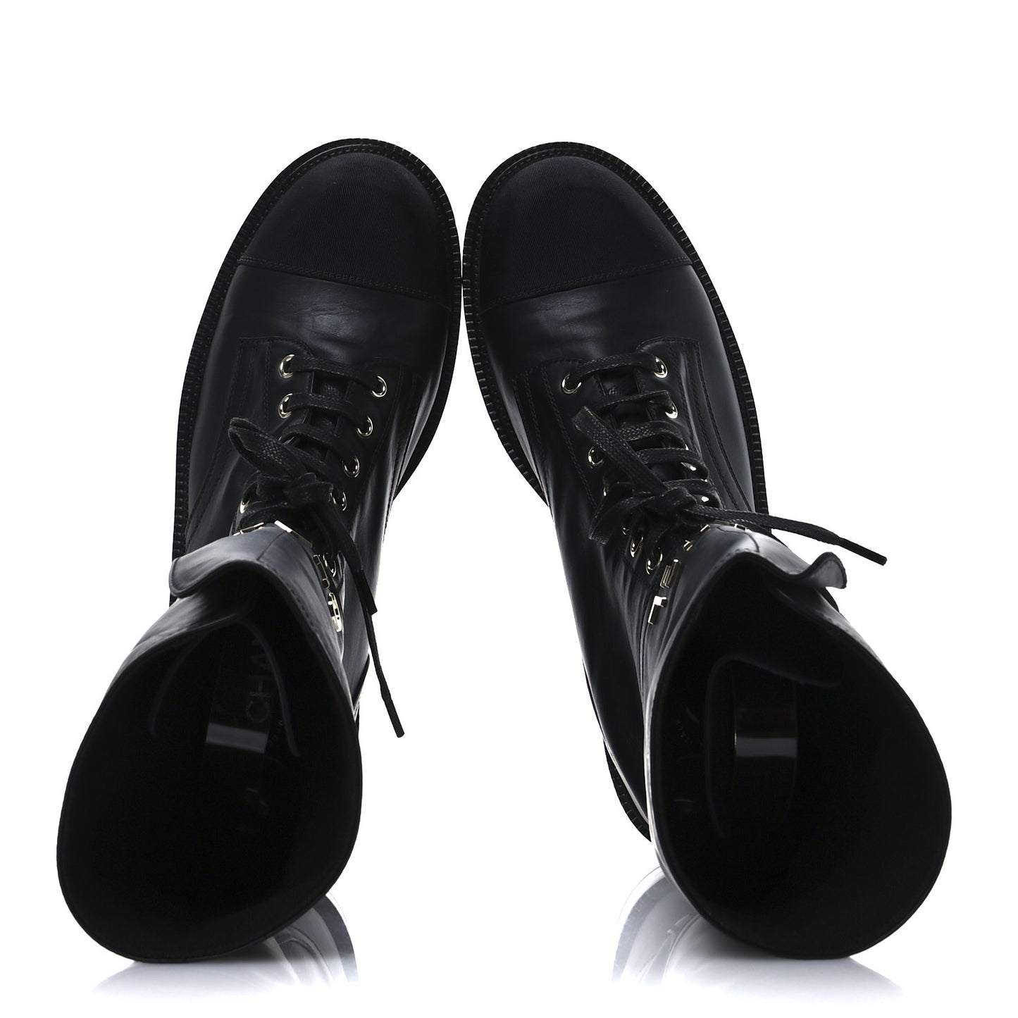 Shiny Calfskin Lace Up Combat Boots 40 Black