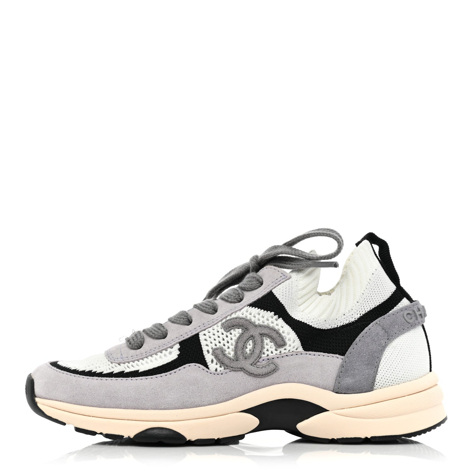 Chanel Mesh Suede Fabric Womens CC Sneakers 36.5 White Black Purple Dark Purple 1 of 10
