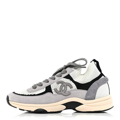 Chanel Mesh Suede Fabric Womens CC Sneakers 36.5 White Black Purple Dark Purple 1 of 10