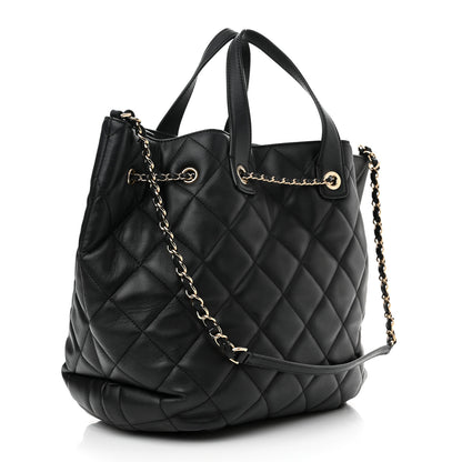 Chanel Lambskin Quilted CC Dweller Drawstring Tote Black 3 of 11