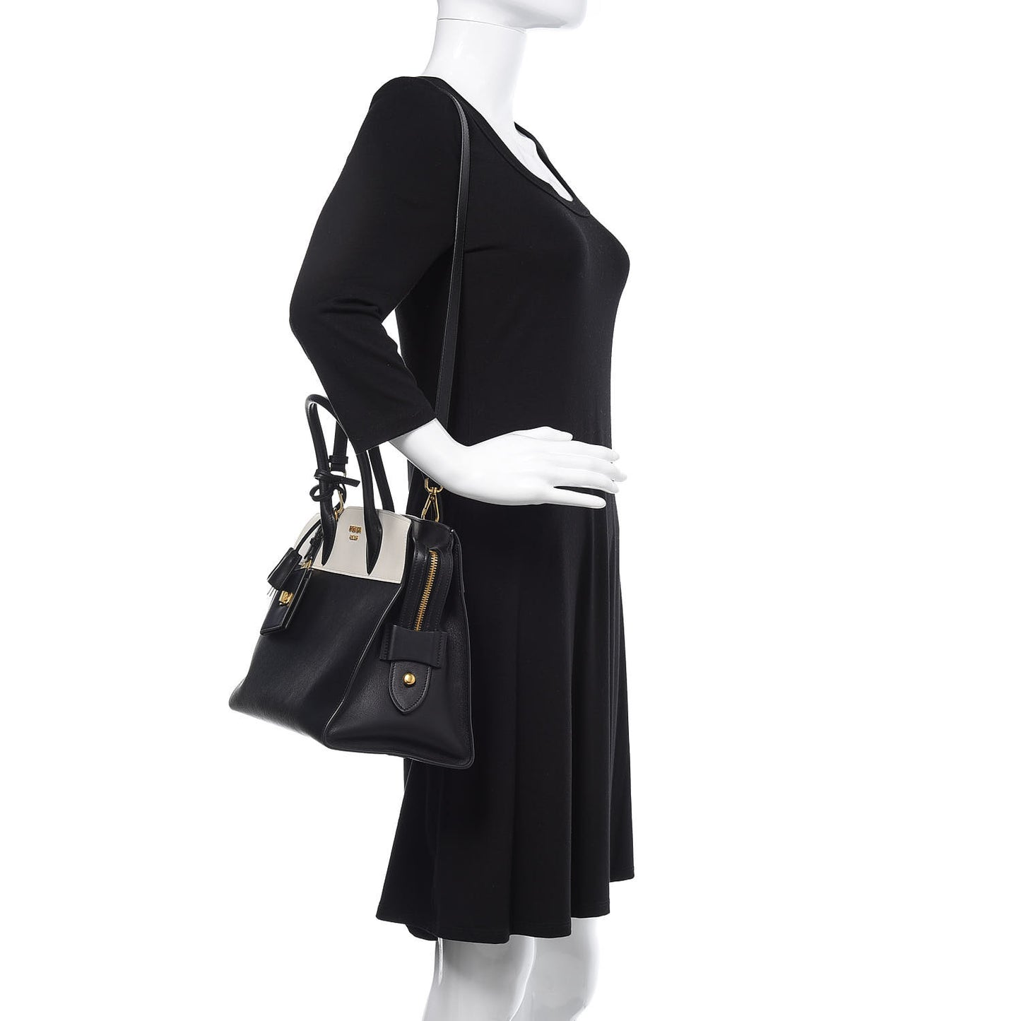 Saffiano City Calf Medium Esplanade Tote Black White