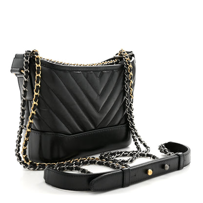 Chanel Aged Calfskin Chevron Quilted Small Gabrielle Hobo Black Black 3 of 11