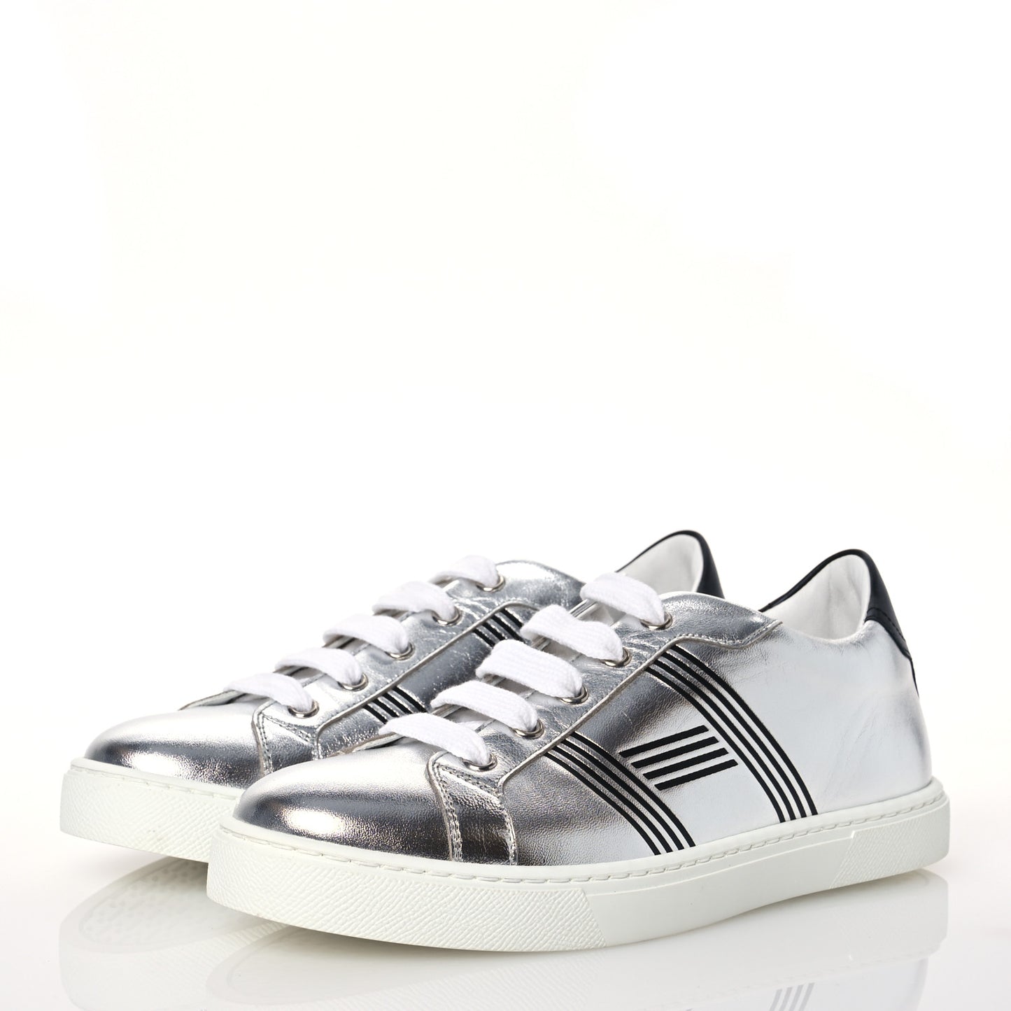 Metallic Nappa Calfskin Womens Avantage Sneakers 36 Gris Argente Black