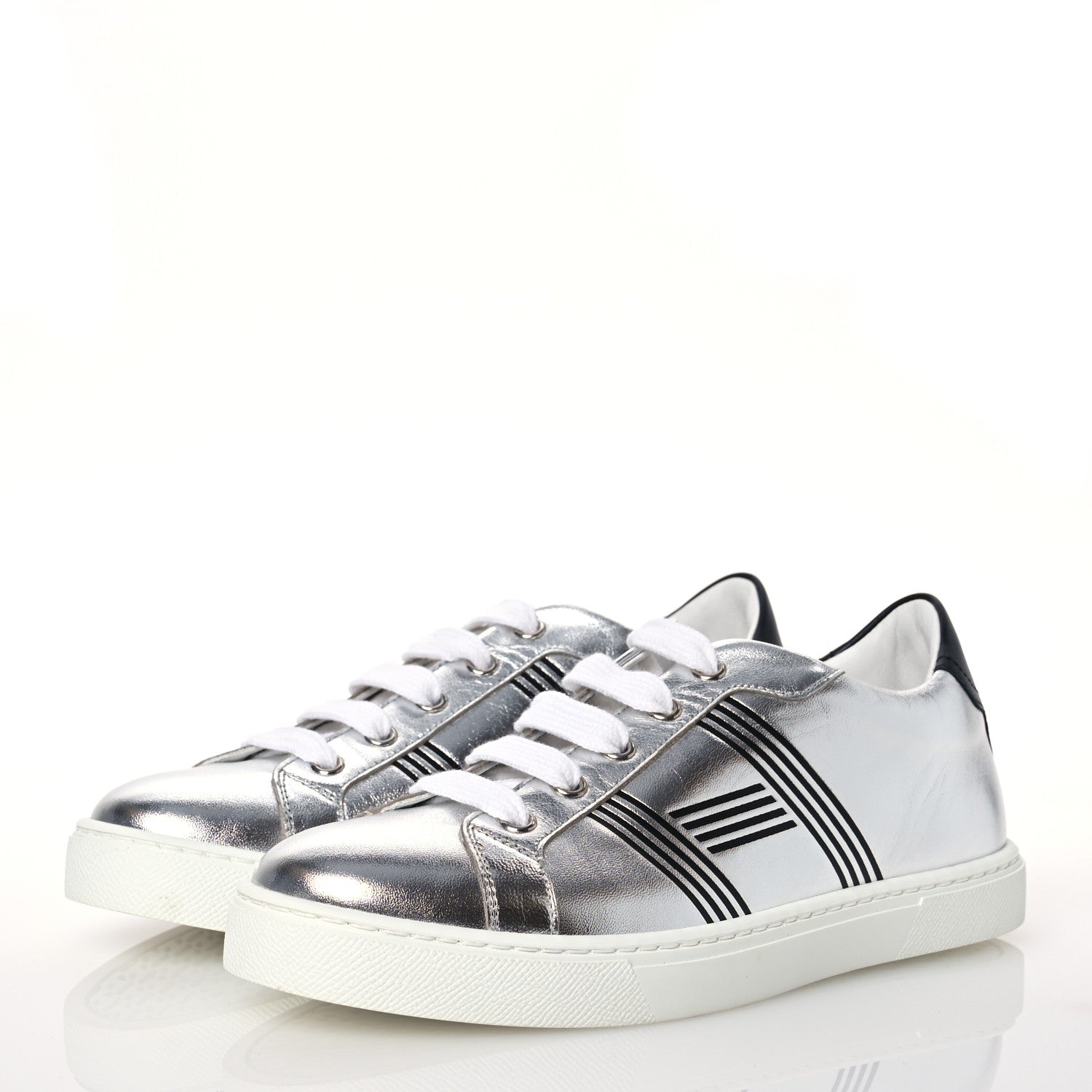 Hermes Metallic Nappa Calfskin Womens Avantage Sneakers 36 Gris Argente Black 3 of 9