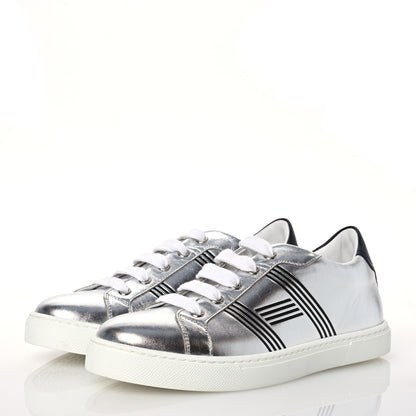 Hermes Metallic Nappa Calfskin Womens Avantage Sneakers 36 Gris Argente Black 3 of 9