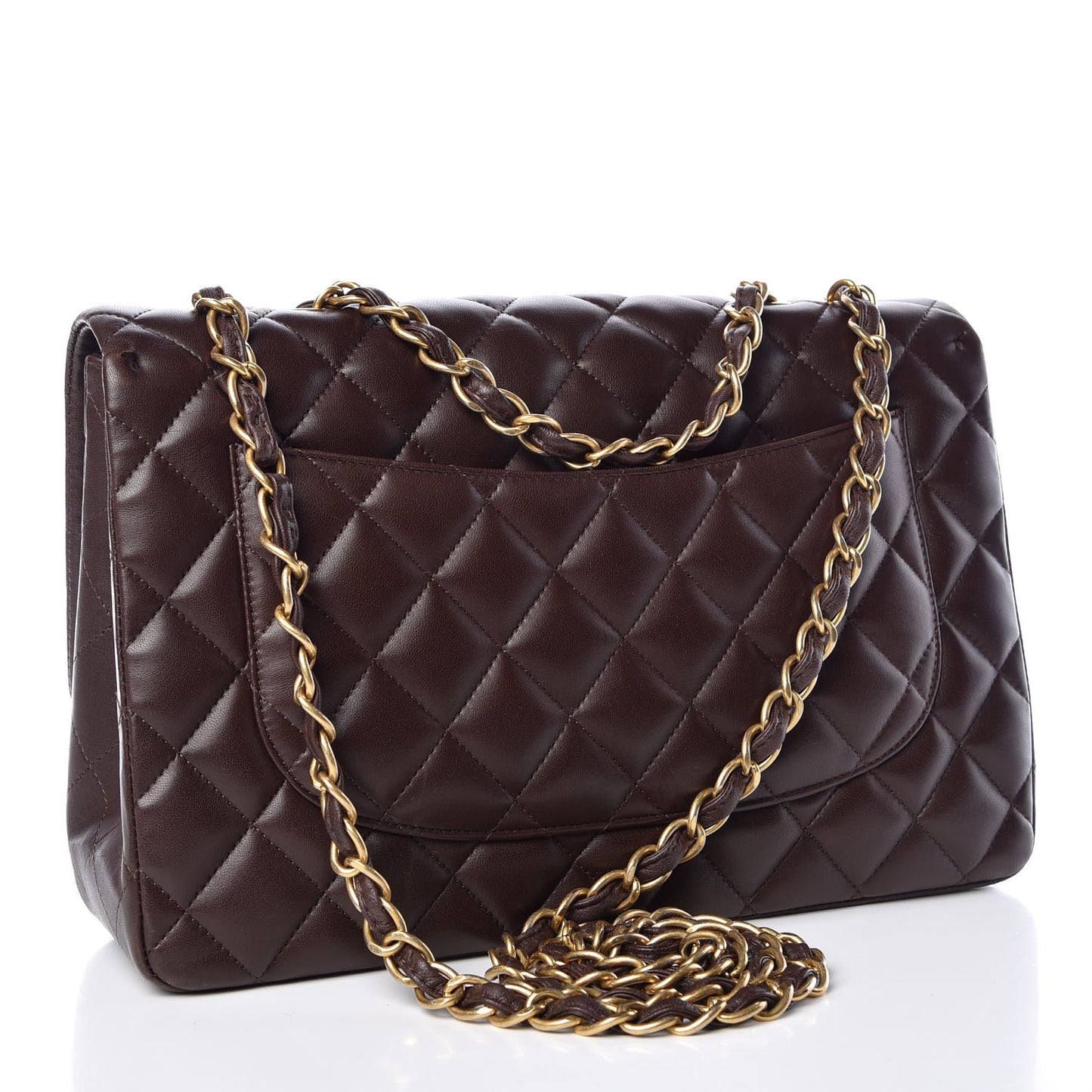 Lambskin Quilted Jumbo Single Flap Dark Brown