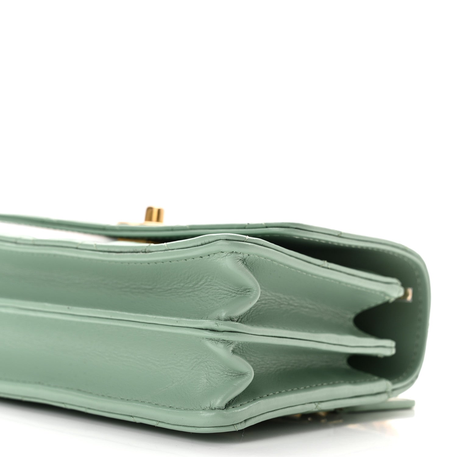 Chanel Shiny Calfskin Quilted Top Handle Flap Clutch With Chain Light Green 10 of 11