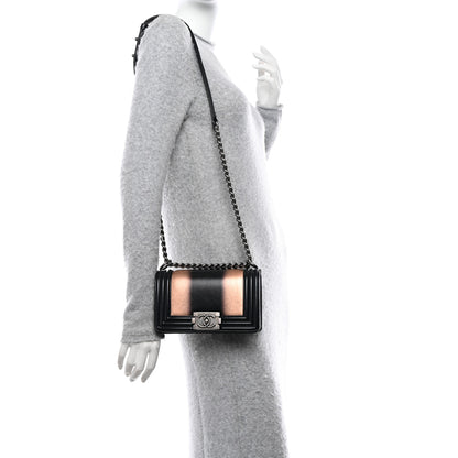 Chanel Metallic Glazed Calfskin Small Boy Flap Pink Black 2 of 11