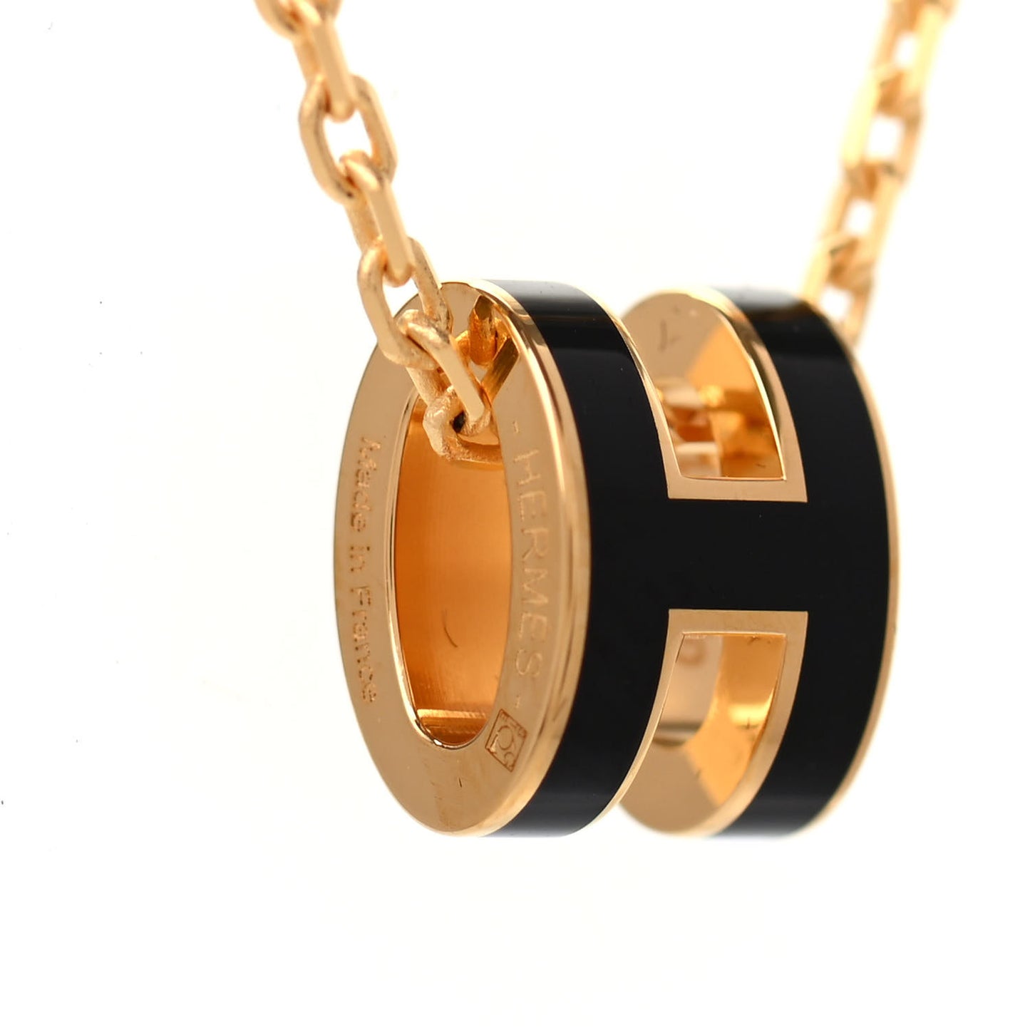 Lacquered Gold Mini Pop H Pendant Necklace Black