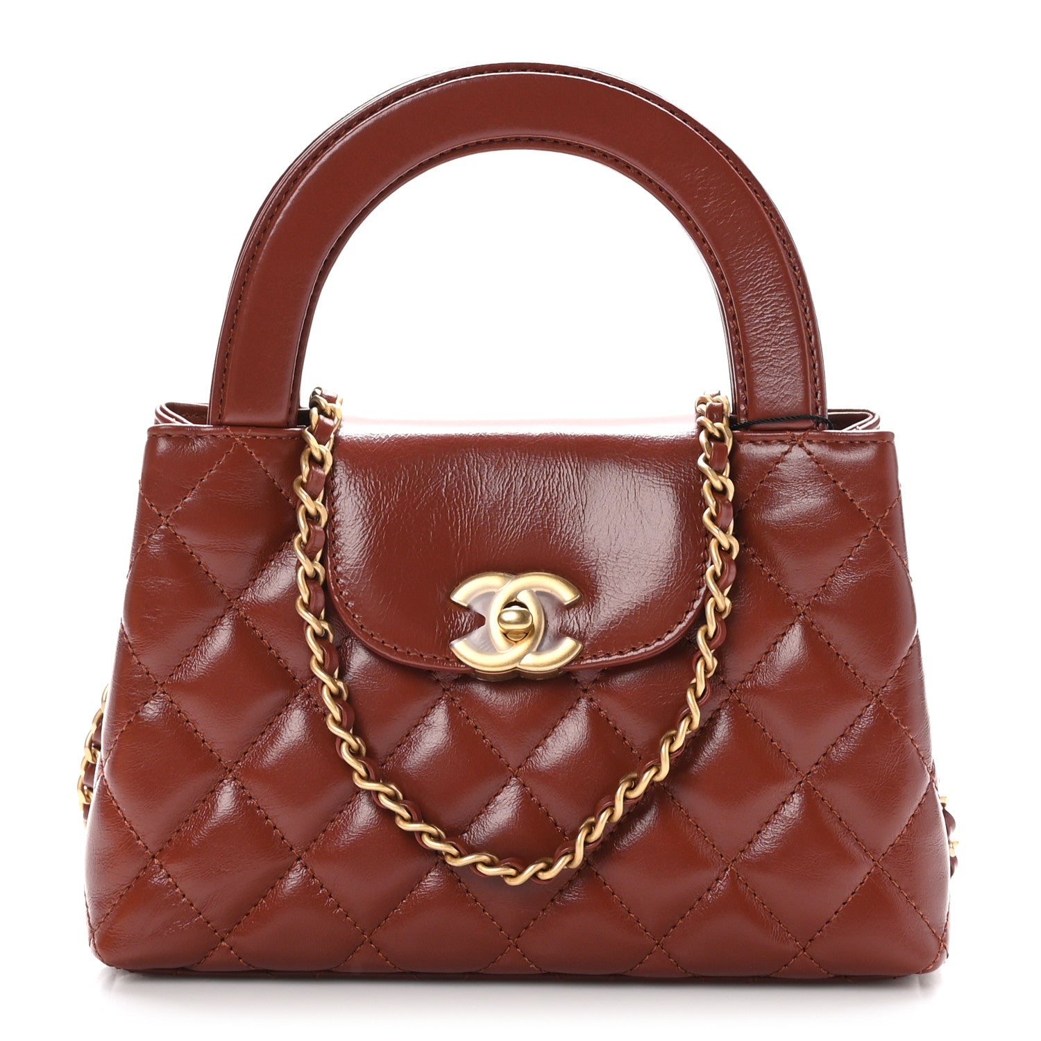 Chanel Shiny Aged Calfskin Quilted Nano Kelly Shopper Brown 1 of 11