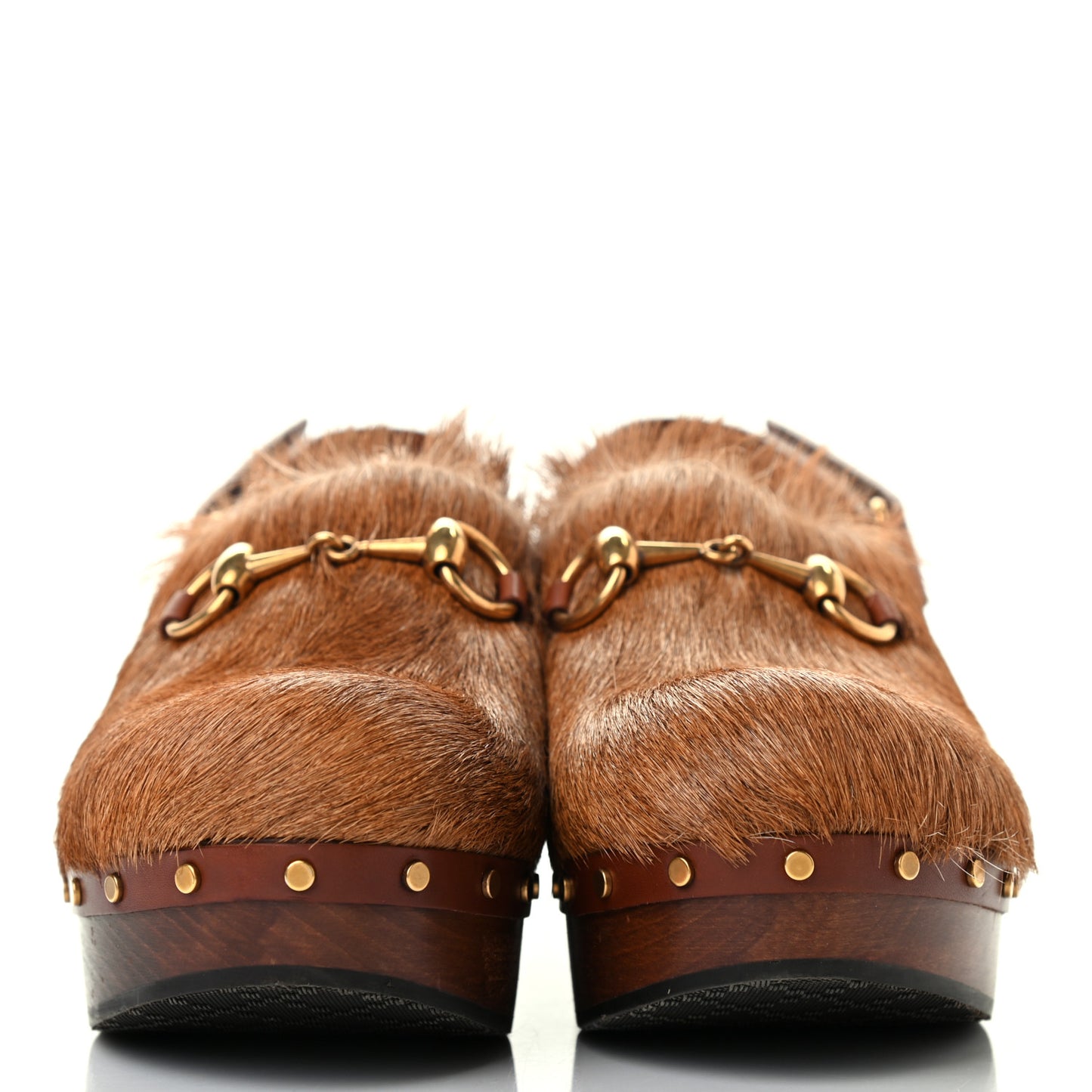 Goat Hair Calfskin Horsebit Amstel Slingback Clogs 37 Naturale Mattone