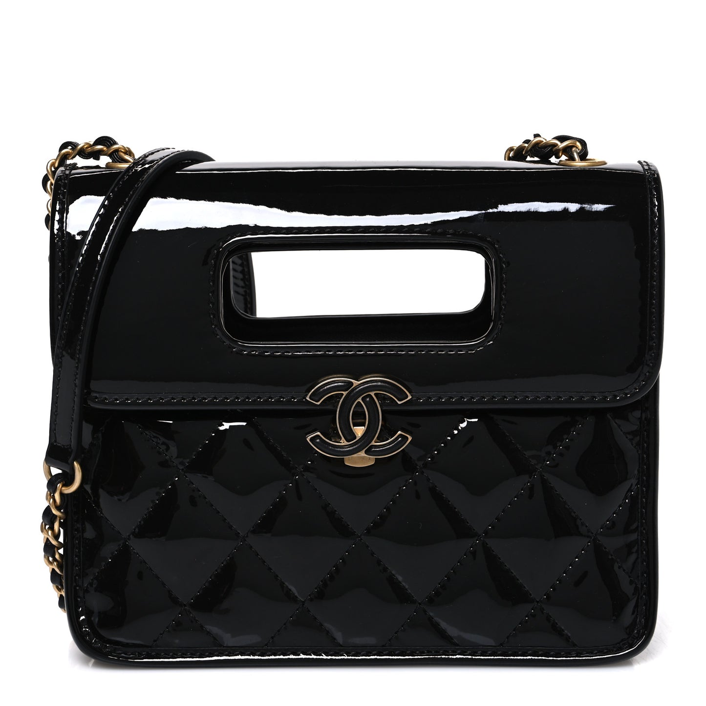 Patent Quilted Mini Graphic Catch Flap Black