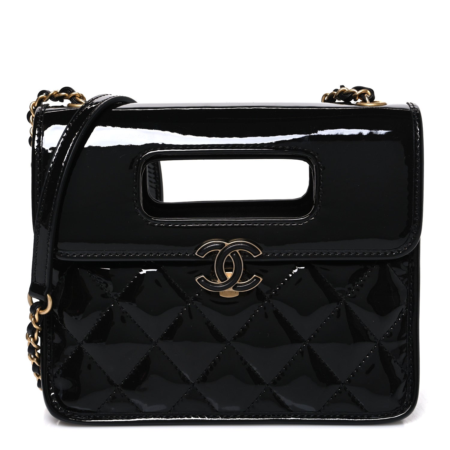 Chanel Patent Quilted Mini Graphic Catch Flap Black 1 of 10