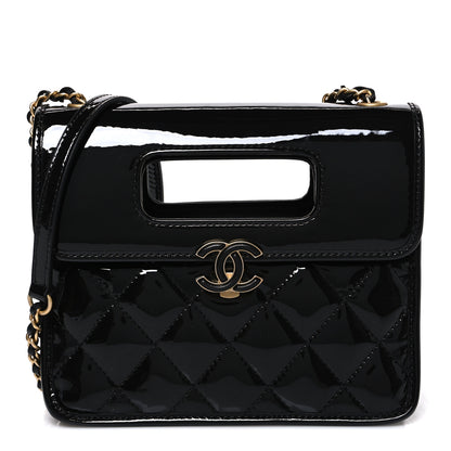 Chanel Patent Quilted Mini Graphic Catch Flap Black 1 of 10