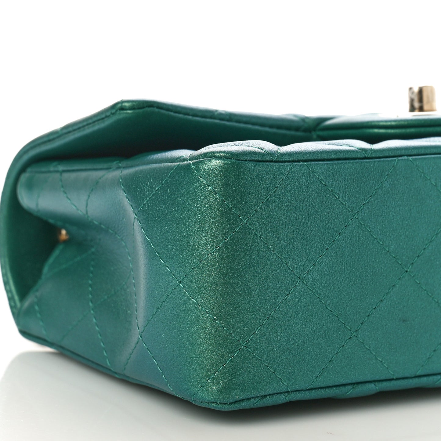 Iridescent Calfskin Quilted Mini Rectangular Flap Green