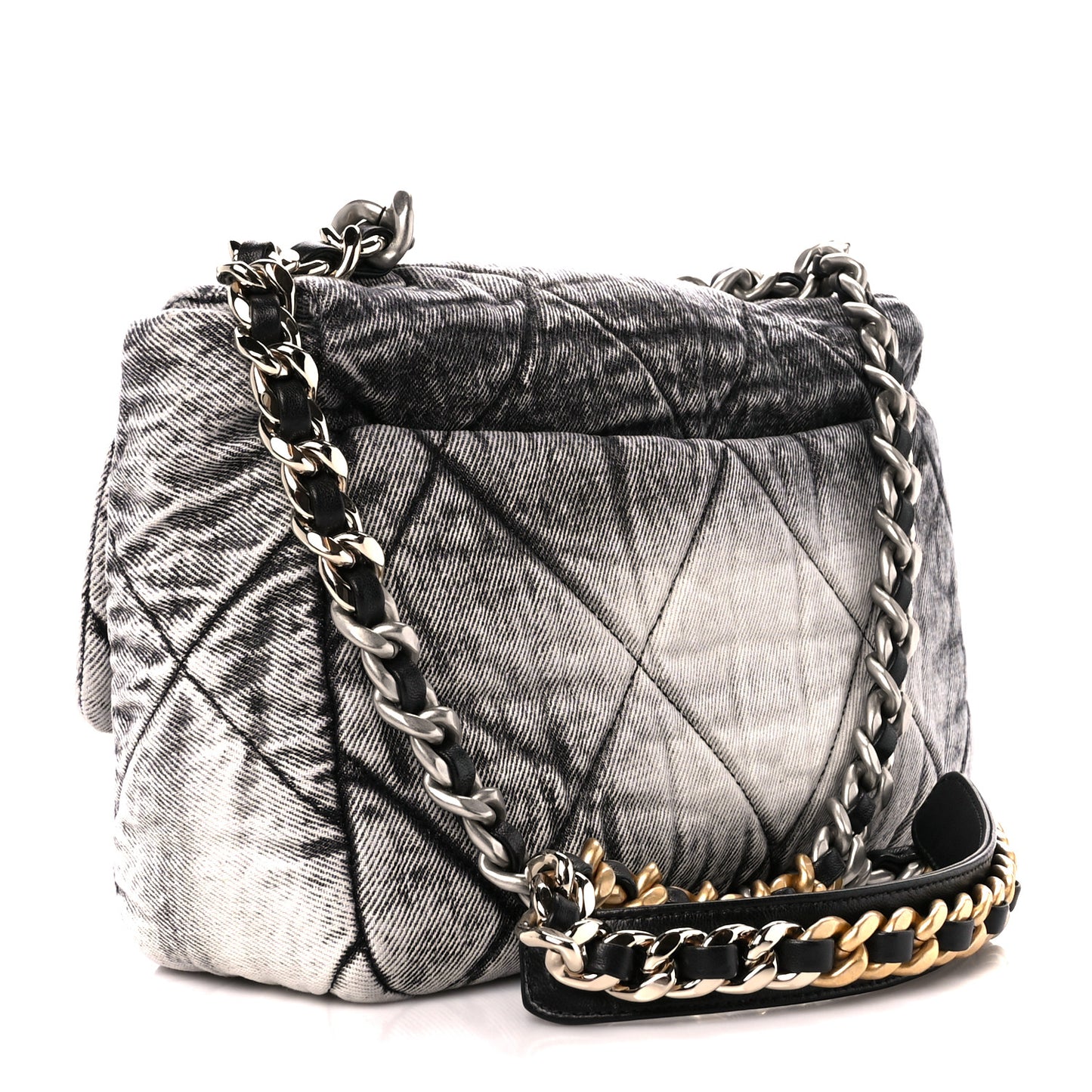 Washed Denim Quilted Medium Chanel 19 Flap Black White