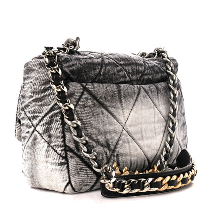 Chanel Washed Denim Quilted Medium Chanel 19 Flap Black White 3 of 12