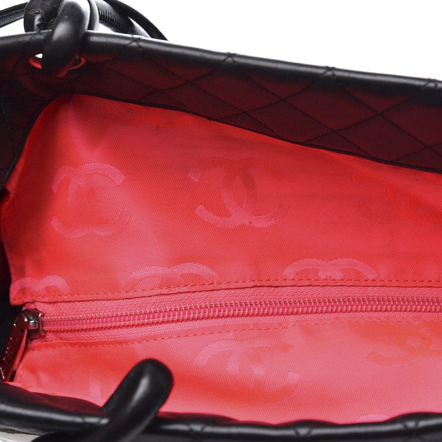 Calfskin Quilted Large Cambon Tote Black White