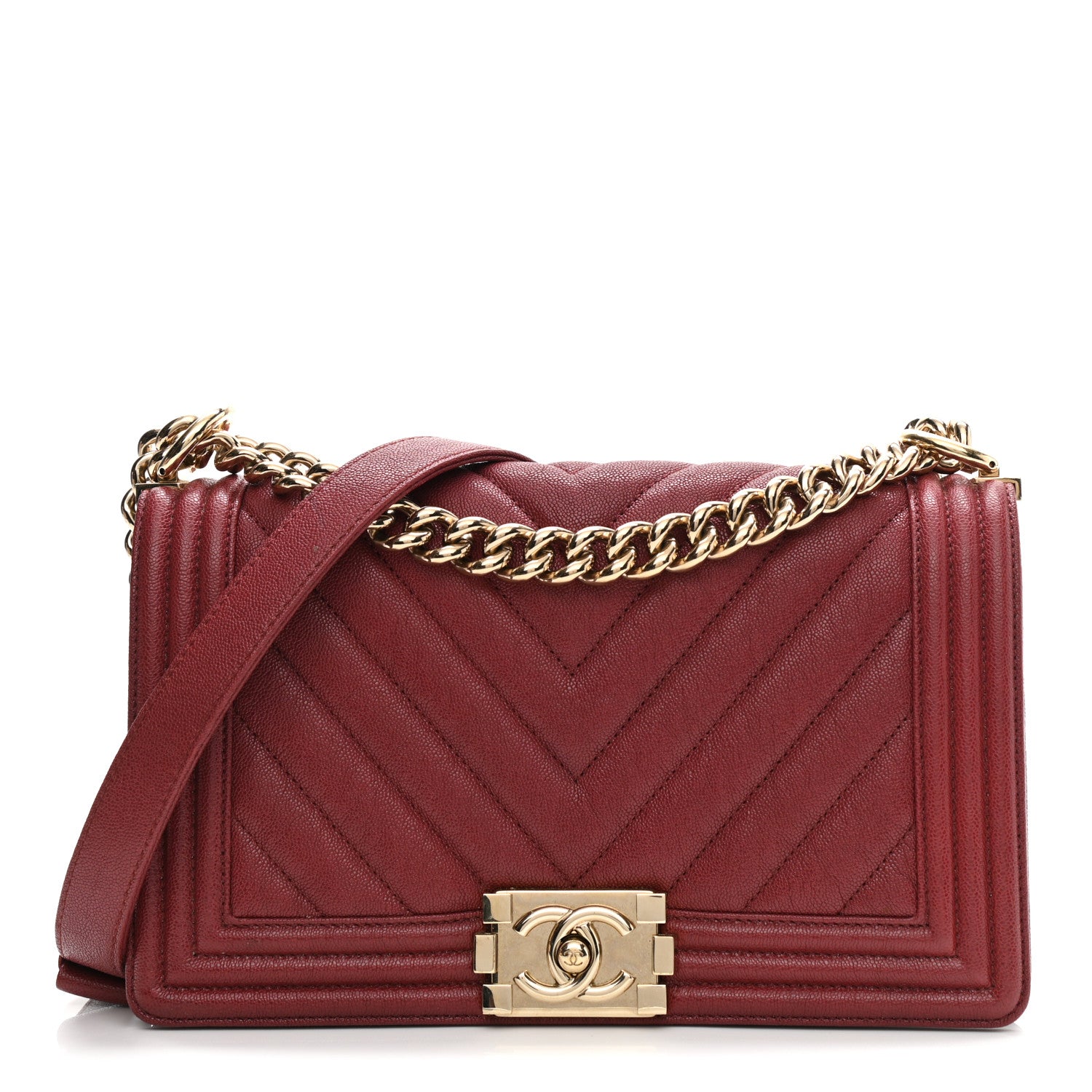Chanel Caviar Chevron Quilted Medium Boy Flap Red 1 of 12