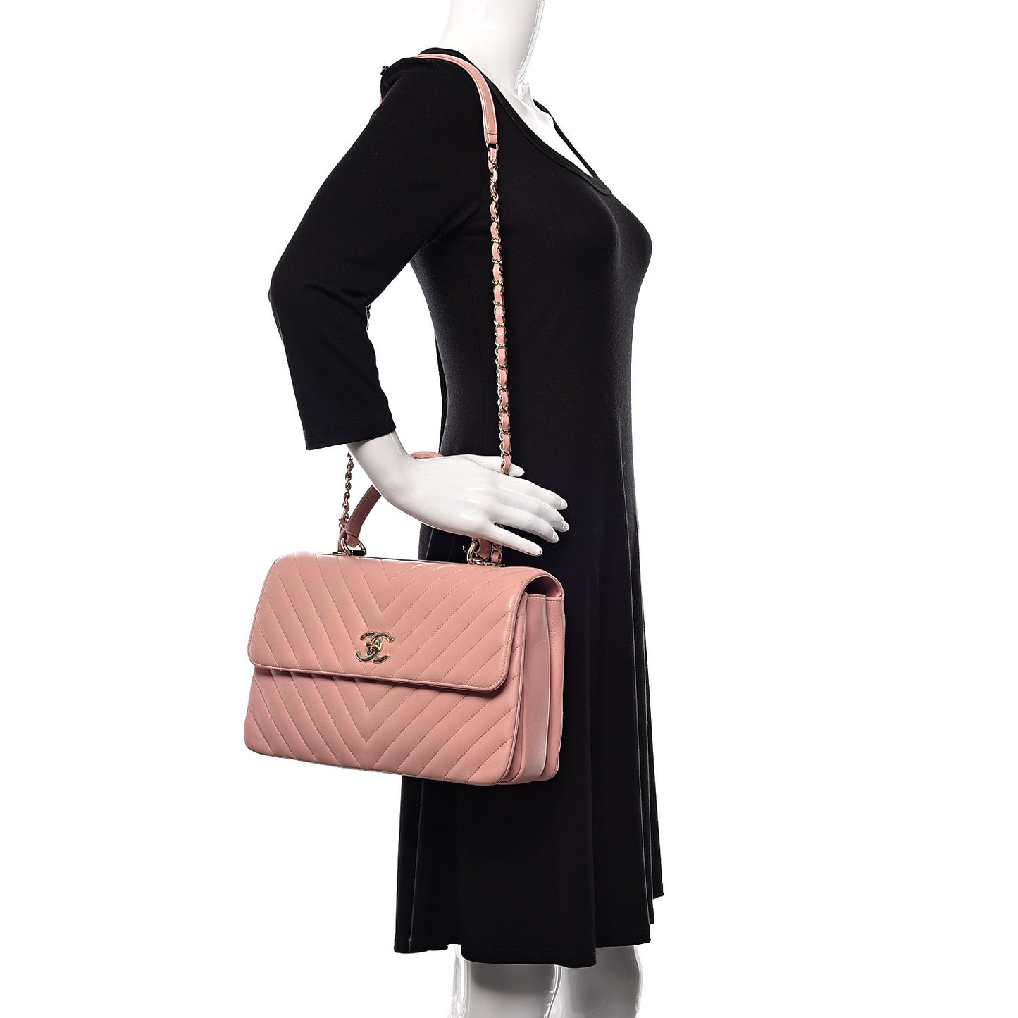 Lambskin Chevron Quilted Medium Trendy CC Dual Handle Flap Bag Pink