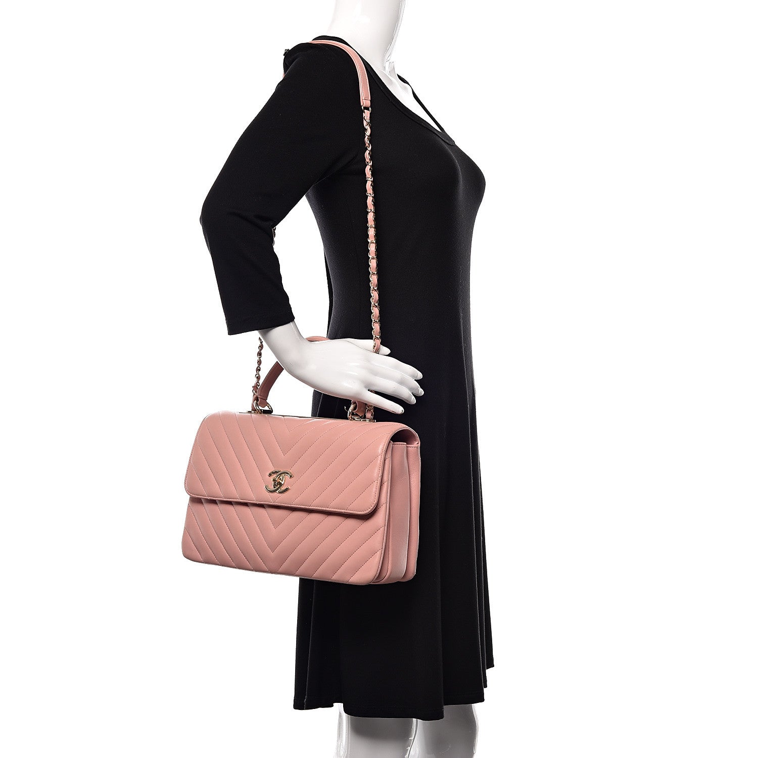 Chanel Lambskin Chevron Quilted Medium Trendy CC Dual Handle Flap Bag Pink 2 of 12