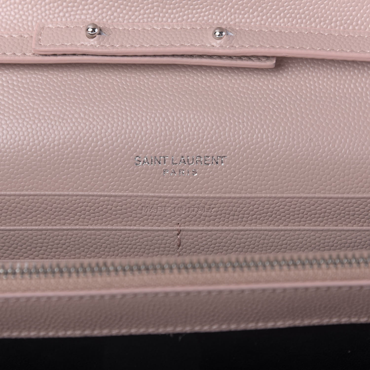 Saint Laurent Grain De Poudre Matelasse Chevron Monogram Chain Wallet Pale Pink 8 of 9