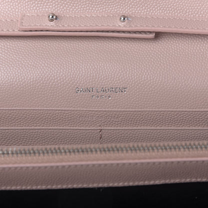 Saint Laurent Grain De Poudre Matelasse Chevron Monogram Chain Wallet Pale Pink 8 of 9