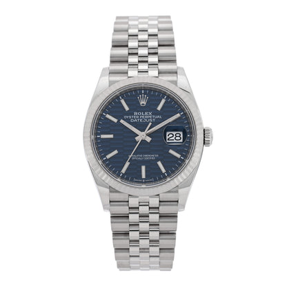 Rolex Stainless Steel 18K White Gold 36mm Oyster Perpetual Datejust Watch Blue Fluted 126234 1 of 5